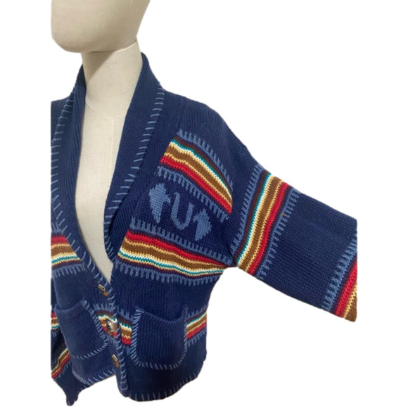 VTG CAPEZIO RAINBOW HORSE SWEATER STRIPED equestrian western rodeo CARDIGAN L - Picture 4 of 14